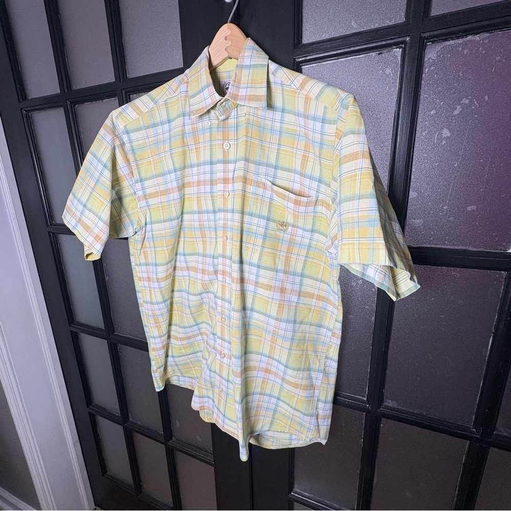 CINCH Plaid Short Sleeve Button Down Shirt Men’s XS Yellow Western
